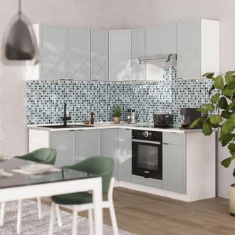 Vicco Cucina angolare completa Fame-Line, Blu-grigio chiaro/bianco, 160 x 60 cm senza piano di lavoro, Vicco
