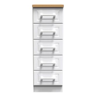 Welcome Furniture Kingston Ready Assembled Tallboy Chest of Drawers with 5 Drawers - White Ash & Bardolino Oak - Welcome Furniture | TJ Hughes