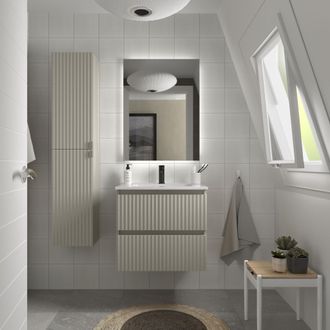 Cygnus Bath Mueble De Ba&ntilde;o Kira 60cm Gris Mate 2 Cajones Lavabo 1 Poza Porcelana