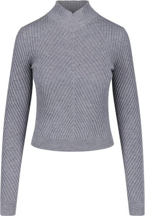 Victoria Beckham Fitted Ribbed Knit Sweater with Subtle V-Neckline