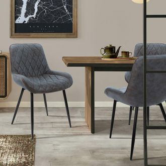 ML Design Ml-design 2x Sillas De Comedor Antracita Estilo Retro Asiento Tapizado Aspecto De Piel Sint&eacute;tica Patas De Metal Negras Con Respaldo Y Apoyabrazos Sill
