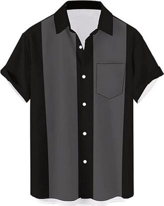 Generic Mens Vintage Bowling Shirt Short Sleeve Button Down Summer Beach Casual Shirts Mens Blue Shirts, gray, 5XL