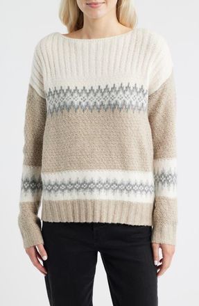 Lucky Brand Fair Isle Boat Neck Sweater in Oat Milk at Nordstrom, Size Xx-Large