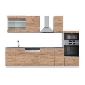 Vicco Mueble De Cocina Fame-line, Oro Potencia Roble/blanco, 300 Cm Con Armario Alto, Sin Encimera