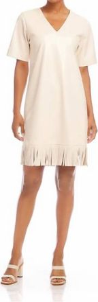 Karen Kane Faux Leather Dress With Fringe In Beige