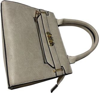 Generic Beige Structured Handbag with Multiple Pockets, Gold Hardware, Adjustable Crossbody Strap, Elegant Design