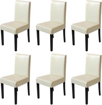 Hhg non utilizzato] Set 6x sedie Littau ecopelle soggiorno cucina sala da pranzo 56x43x90cm avorio piedi scuri