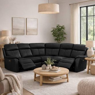 Aspire Home Accents Kingsmere Corner Power Recliner Sofa in Black