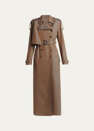 Alexander McQueen Light Cotton Double-Breasted Long Trench Coat With Belt