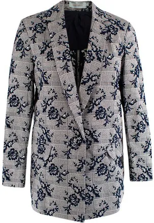 Silvia Tcherassi Blue Floral Embroidered Single Breasted Blazer Size S