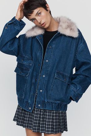 Maeve Denim Faux-Fur Collar Barn Jacket