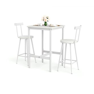 STILVORA Set Tavolo E Sgabelli Da Bar Con 1 Tavolo Alto E 2 Sgabelli Con Schienale, Acciaio E Pannello Di Particelle, Bianco