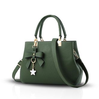 Nicole & Doris Womens Handbag PU Leather Shoulder Bag Travel Top Handle Bag Fashion Crossbody Bag with Bowknot Pendant Green