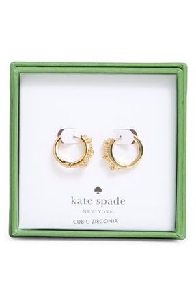 Kate Spade New York flower cubic zirconia huggie hoop earrings in Clear /Gold at Nordstrom Rack
