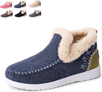 Generic 2026 New Womens Winter Plush Lined Flat Shoes Comfy Orthopedic Arch Support Outdoor Walking Shoes Non-Slip Ankle Snow Boots (Blue,3.5)