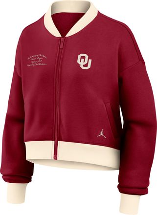 Nike Jordan Womens Oklahoma Academic Jordan Brand College Oversized Cropped Full-Zip Bomber Jacket in Red | 0J0M0E8IOKN-XVR