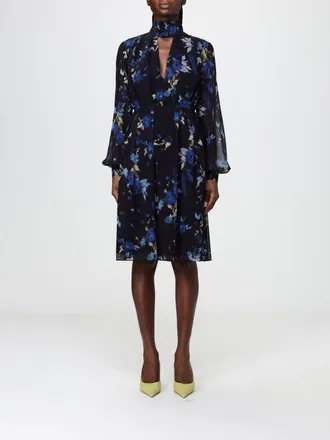 Hanita Floral Cr&ecirc;pe Mini Dress with Puff Sleeves and High Neck