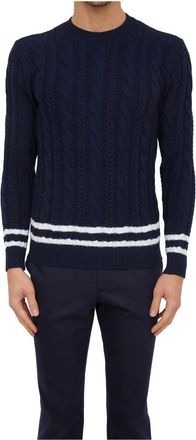 Eleventy Blauwe Ronde Hals Trui - Heren - Ronde hals truien - Blauw - M - Wol - Truien & Vesten