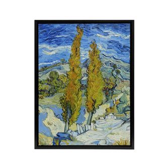 Artery8 The Poplars at Saint Remy Van Gogh Black Framed Canvas Wall Art in Blue | Size: W24 x H32