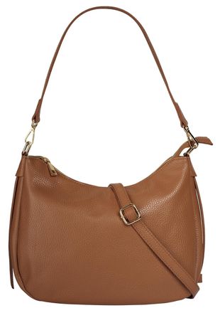 Cluty Umh&auml;ngetasche CLUTY, Damen, Gr. B/H/T: 31cm x 24cm x 7cm onesize, braun (cognac), Leder, leicht gl&auml;nzend, unifarben, Taschen Umh&auml;ngetasche, echt Leder