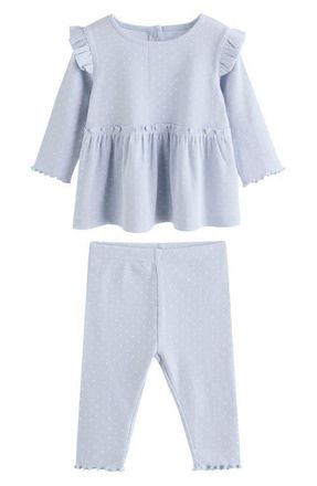 Next Kids Frill Hem T-Shirt & Leggings Set in Blue at Nordstrom, Size 9-12M