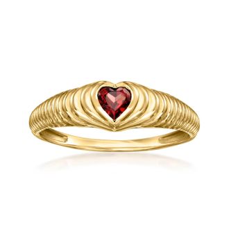 Ross-Simons Garnet Heart Ring in 14kt Yellow Gold