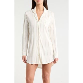 Nordstrom Moonlight Eco Nightshirt in Ivory- Tan Calm Pinstripe at Nordstrom, Size X-Large