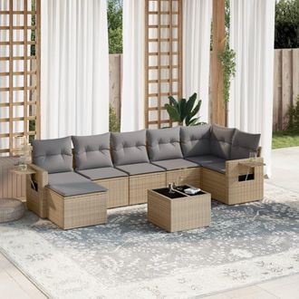 vidaXL Vidaxl - Juego De Sof&aacute;s De Jard&iacute;n Con Cojines Beige 8 Pzas Rat&aacute;n Pe
