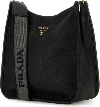 Prada Womens Leather Shoulder Bag Black Calfskin