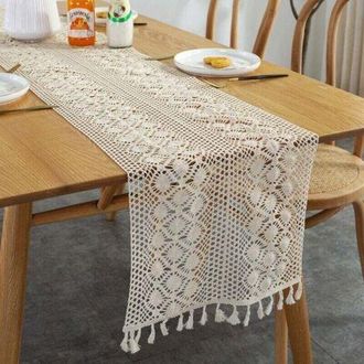 OEM Camino De Mesa Rectangular De Macram&eacute;, Encaje De Ganchillo, Elegante Mantel De Punto Para Estilo R&uacute;stico, De Ganchillo, Bohemio, Vintage Y Campestre (