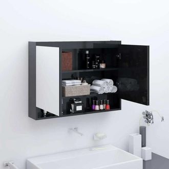 vidaXL vidaXL Armadietto Bagno con Specchio 80x15x60 cm in MDF Nero Lucido