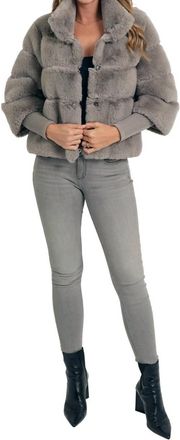 Love Token Sami Long Sleeve Faux Fur Jacket In Grey