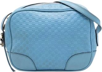 Gucci Pre-owned Cross Body Bags, female, Blue, Size: ONE SIZE Pre-owned Embossed Leather Crossbody Bag