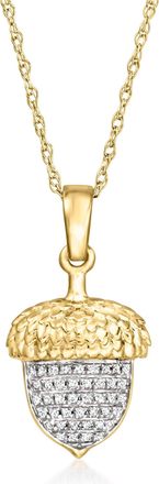 Ross-Simons Diamond Acorn Pendant Necklace in 14kt Yellow Gold