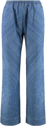 Pinko Gedrukte katoenen broek met zakken - Dames - Wijde Broeken - Blauw - S - Katoen - Broeken