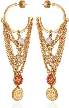 True Religion Charm Chain Drop Hoop Earrings in Gold Tone at Nordstrom Rack