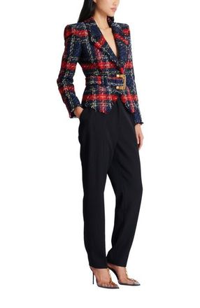Balmain Belted plaid tweed jacket in Red at Nordstrom, Size 40 Eu