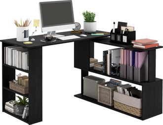 OEM Escritorio En L Con Estanter&iacute;a Mesa De Escritorio Con Estantes Para Oficina Estudio 120x110x74,5 Cm Negro