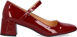 Andres Machado AM6010 - Patent Leather Mary Jane Heels with Strap - Womens Block Heel Court Shoes - Maroon EU 44