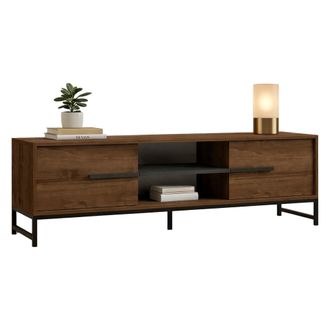 Dmora Mueble Tv Cinaglio, Un Estante, 2 Puertas, 4 Compartimentos, 160x40x50h Cm Marr&oacute;n Nogal