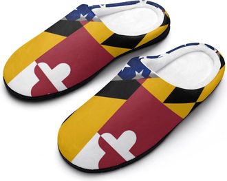 Generic U.S. Flag And Maryland State Flag Cotton Slippers for Women Indoor Outdoor Slipper Slip-On Memory Foam Home Shoes