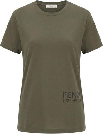 Fendi Tops, Dames, Groen, S, Katoen, T-shirt