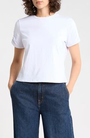 French Connection Rallie Ruched Sleeve Cotton T-Shirt in White at Nordstrom Rack, Size X-Large