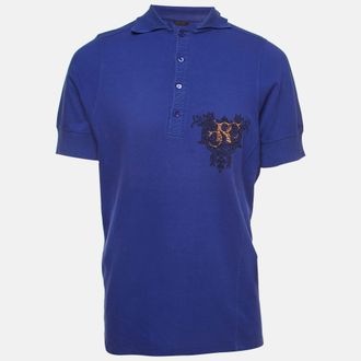 Roberto Cavalli Purple Logo Embroidered Cotton Polo T-Shirt