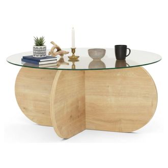 Dmora Mesa De Caf&eacute; Metis, Mesa De Centro Baja, Revistero Para Sof&aacute;, Estante De La Sala De Estar, 75x75h35 Cm, Roble, Con Embalaje Reforzado - Dmora