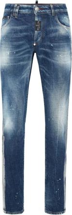 Philipp Plein Super Straight Cut Broek Paisley Bandana - Heren - Slim Fit Jeans - Blauw - W30 - Katoen - Jeans