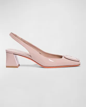 Santoni Lemon Patent Buckle Slingback Pumps