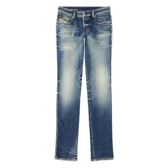 Diesel Straight Jeans, male, Blue, Size: W30 Blue Faded Jeans with Frayed Hem