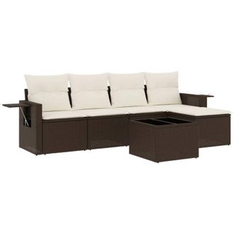 vidaXL Set Sof&aacute;s De Jard&iacute;n 6 Piezas Y Cojines Rat&aacute;n Sint&eacute;tico Marr&oacute;n Vidaxl