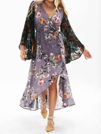 Aratta Invitation For Tea Wrap Dress In Charcoal Floral